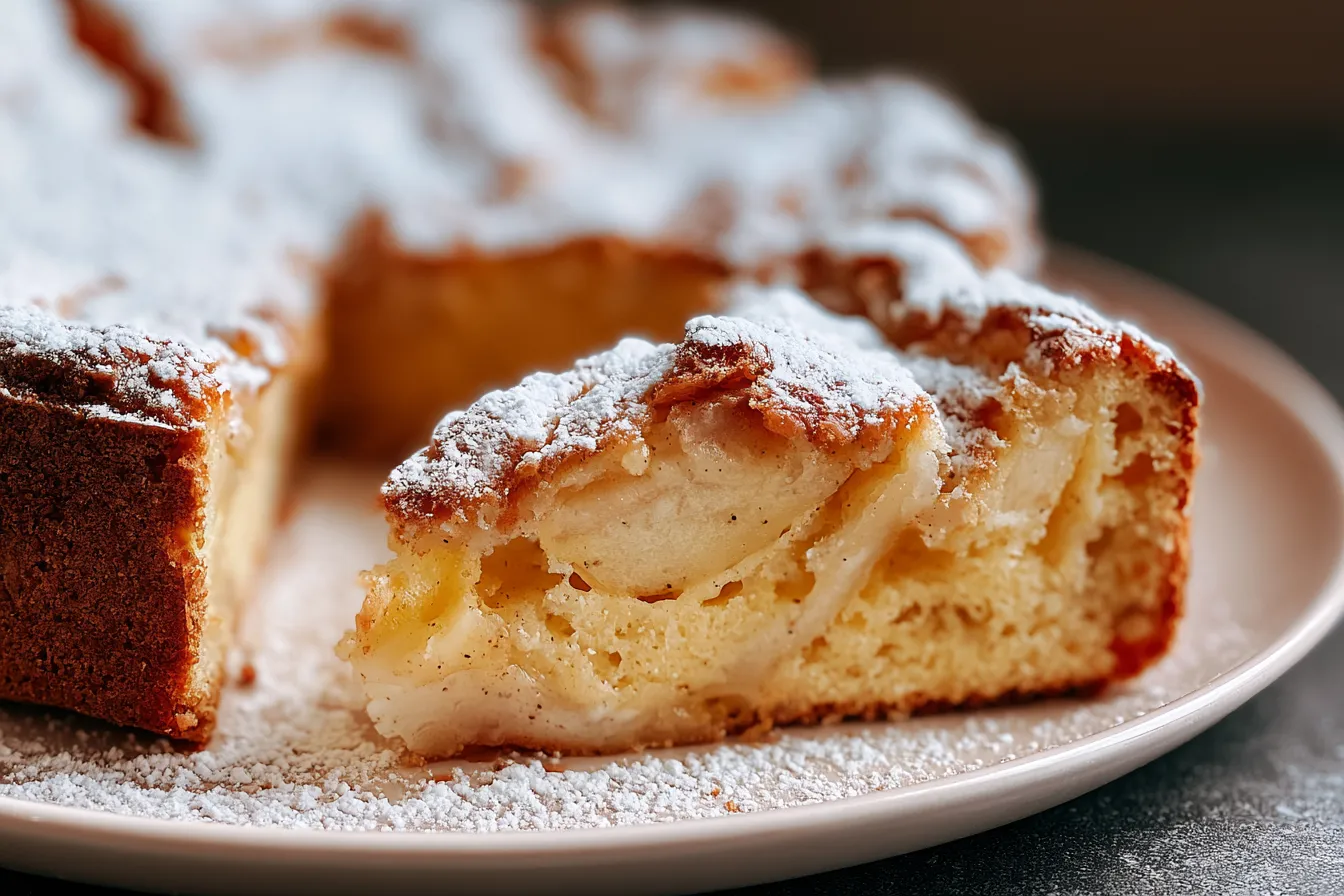 French Apple Cake Slice on a Plate