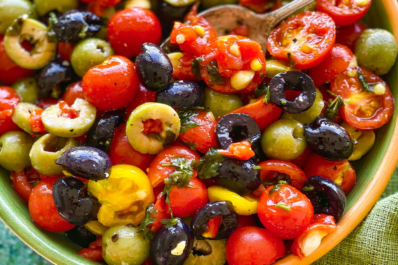 Fresh Cherry Tomato Salad with Olives in a Bowl