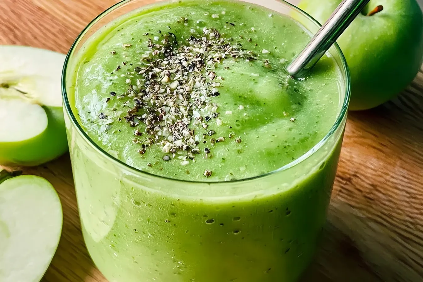 Green Apple Smoothie in a Glass with Fresh Ingredients