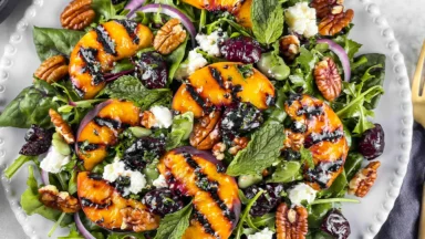 Grilled Peach Salad on a Rustic Plate