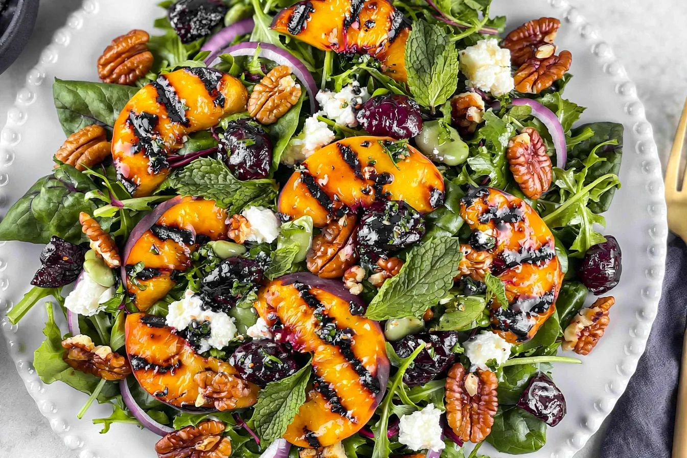 Grilled Peach Salad on a Rustic Plate