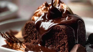 Delicious Hot Chocolate Fudge Cake Slice on a Plate