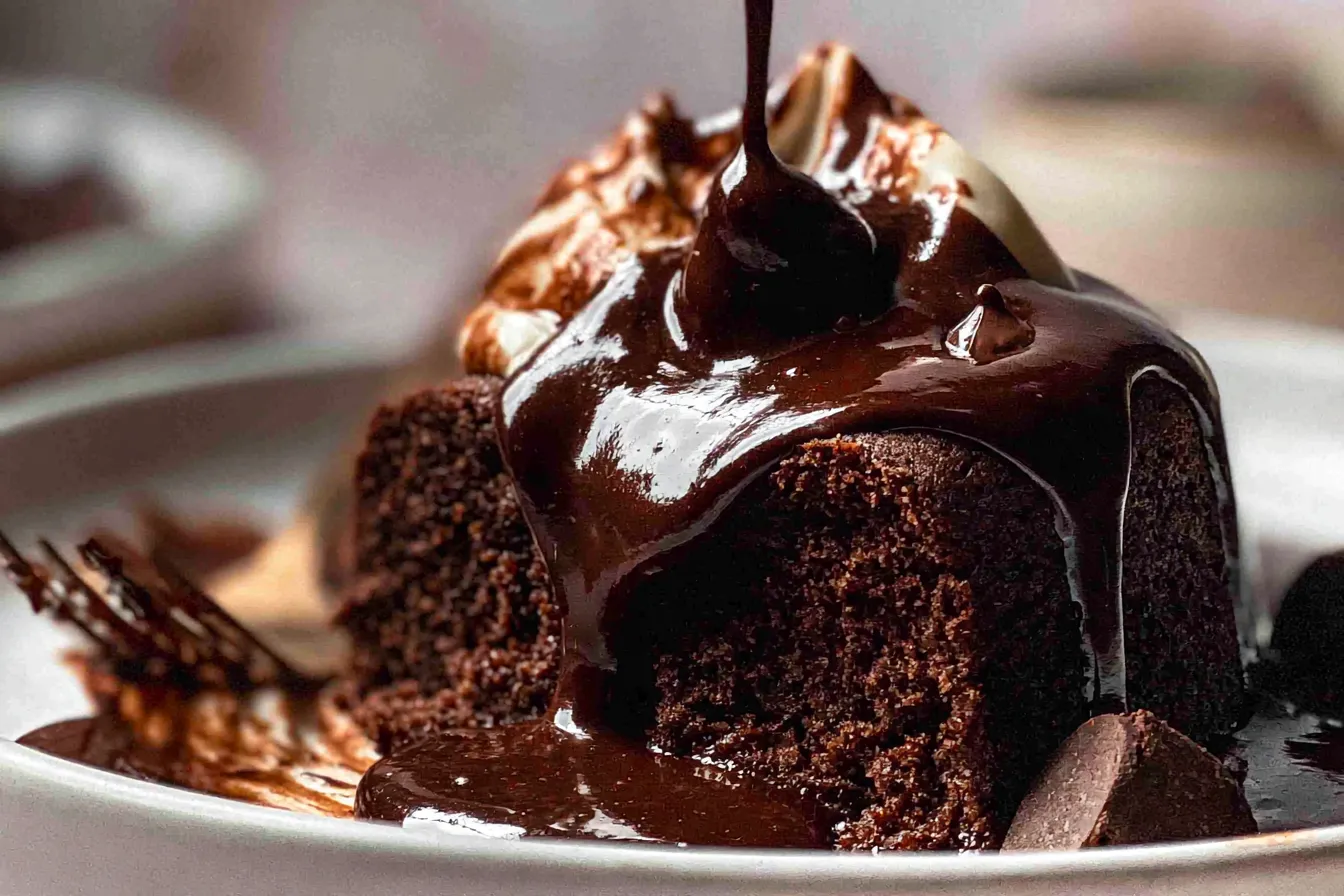 Delicious Hot Chocolate Fudge Cake Slice on a Plate