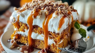Irresistible Pumpkin Caramel Poke Cake on a Fall Table