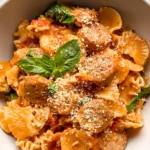 Italian Chicken Sausage Pasta Plated with Fresh Herbs