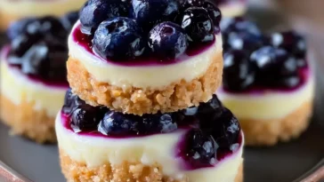 Juicy Mini Lemon Blueberry Cheesecakes on a Plate
