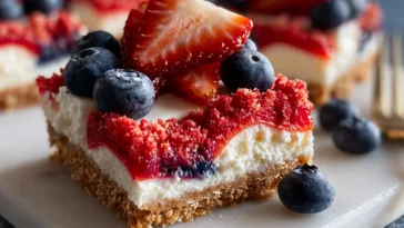 No-Bake Flag Cheesecake Bars Ready to Serve