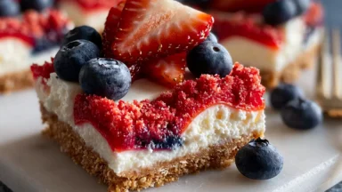 No-Bake Flag Cheesecake Bars Ready to Serve