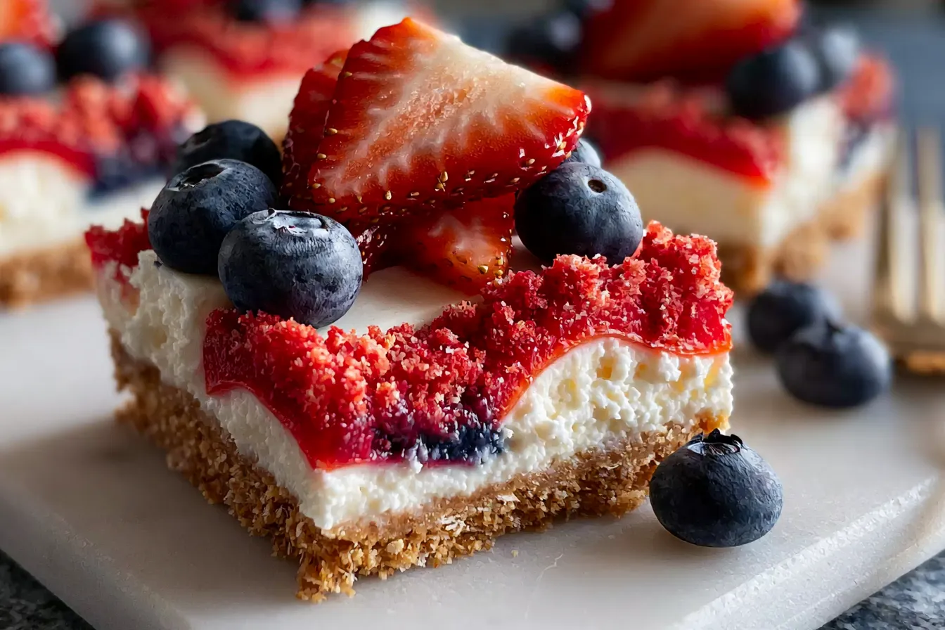 No-Bake Flag Cheesecake Bars Ready to Serve