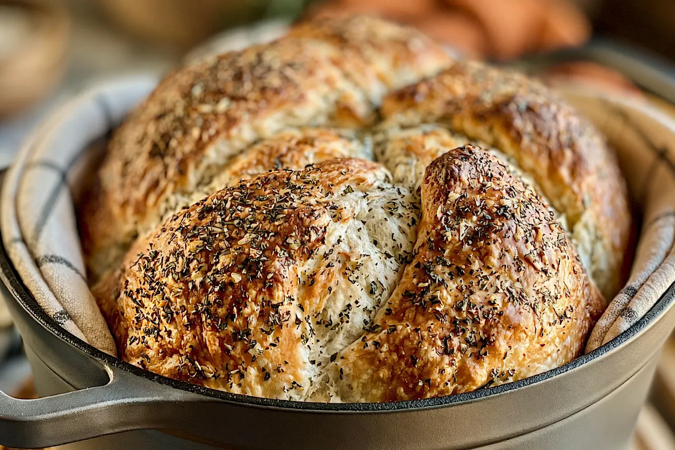 Golden Crispy Crust No Knead Garlic Herb Bread