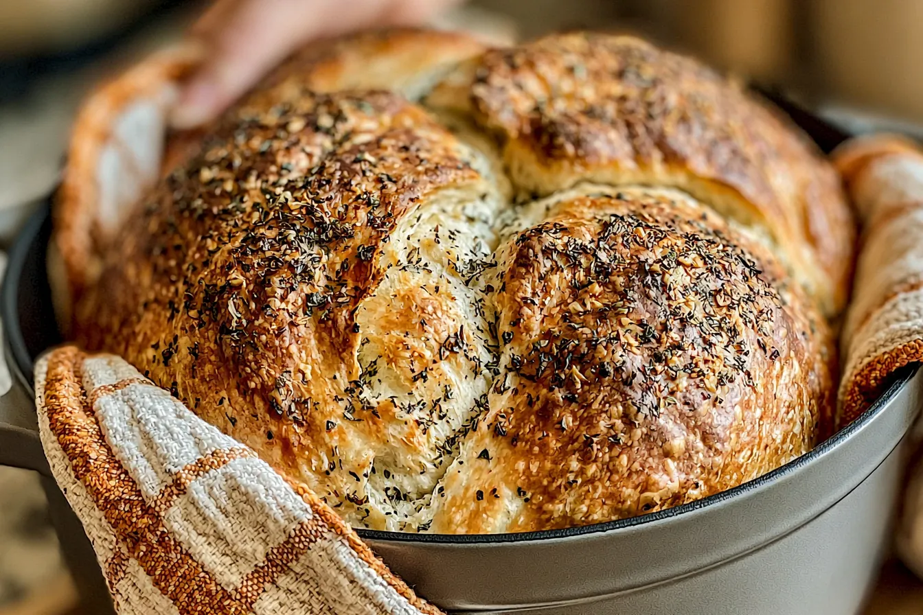 No Knead Garlic Herb Dutch Oven Bread Recipe (Crispy Crust) 4 No Knead Garlic Herb Dutch Oven Bread Recipe (Crispy Crust)
