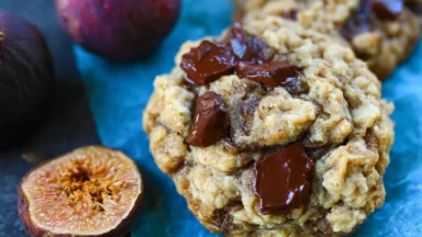 Oatmeal Fig Cookies with Dark Chocolate Chunks on a Plate