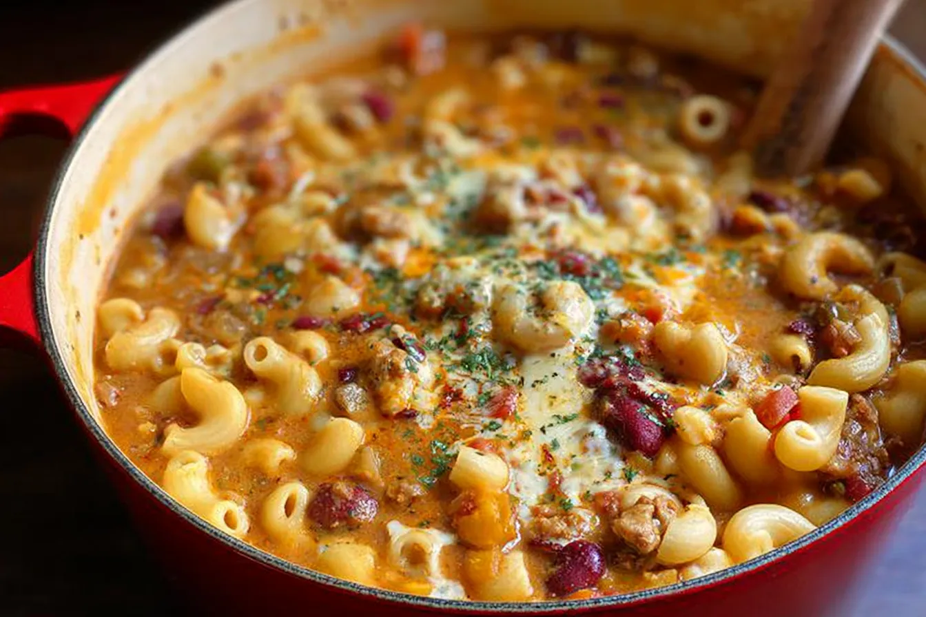 Delicious One Pot Chili Mac and Cheese Ready to Serve