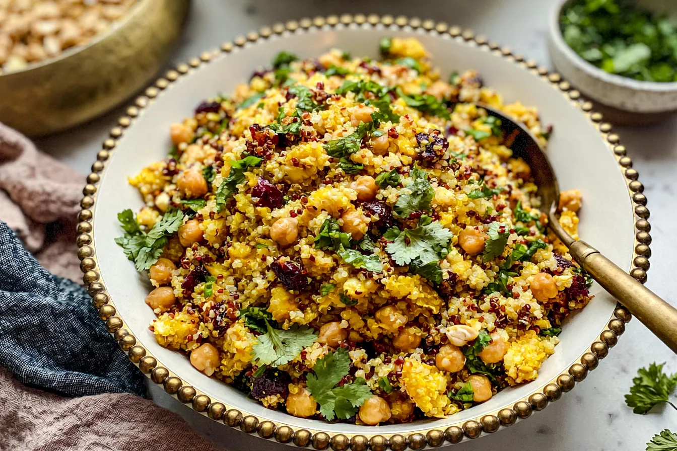 One Pot Moroccan-Inspired Chickpea Quinoa Salad in Bowl