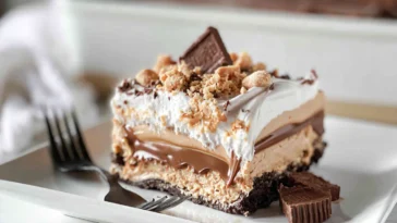 Peanut Butter Lasagna Slice on a White Plate