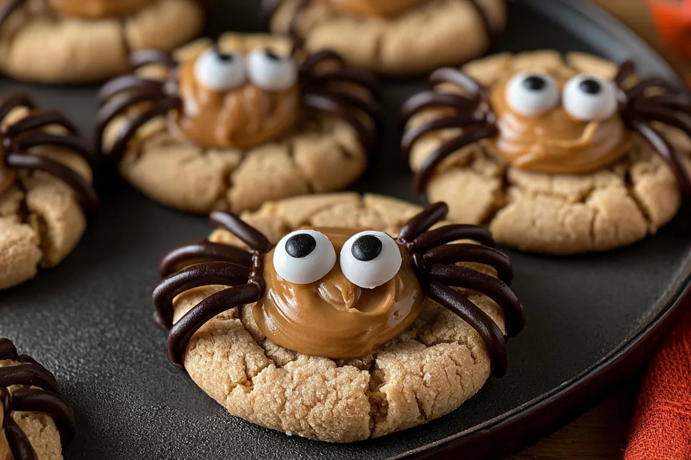 Delicious Peanut Butter Spider Cookies on a Halloween Table