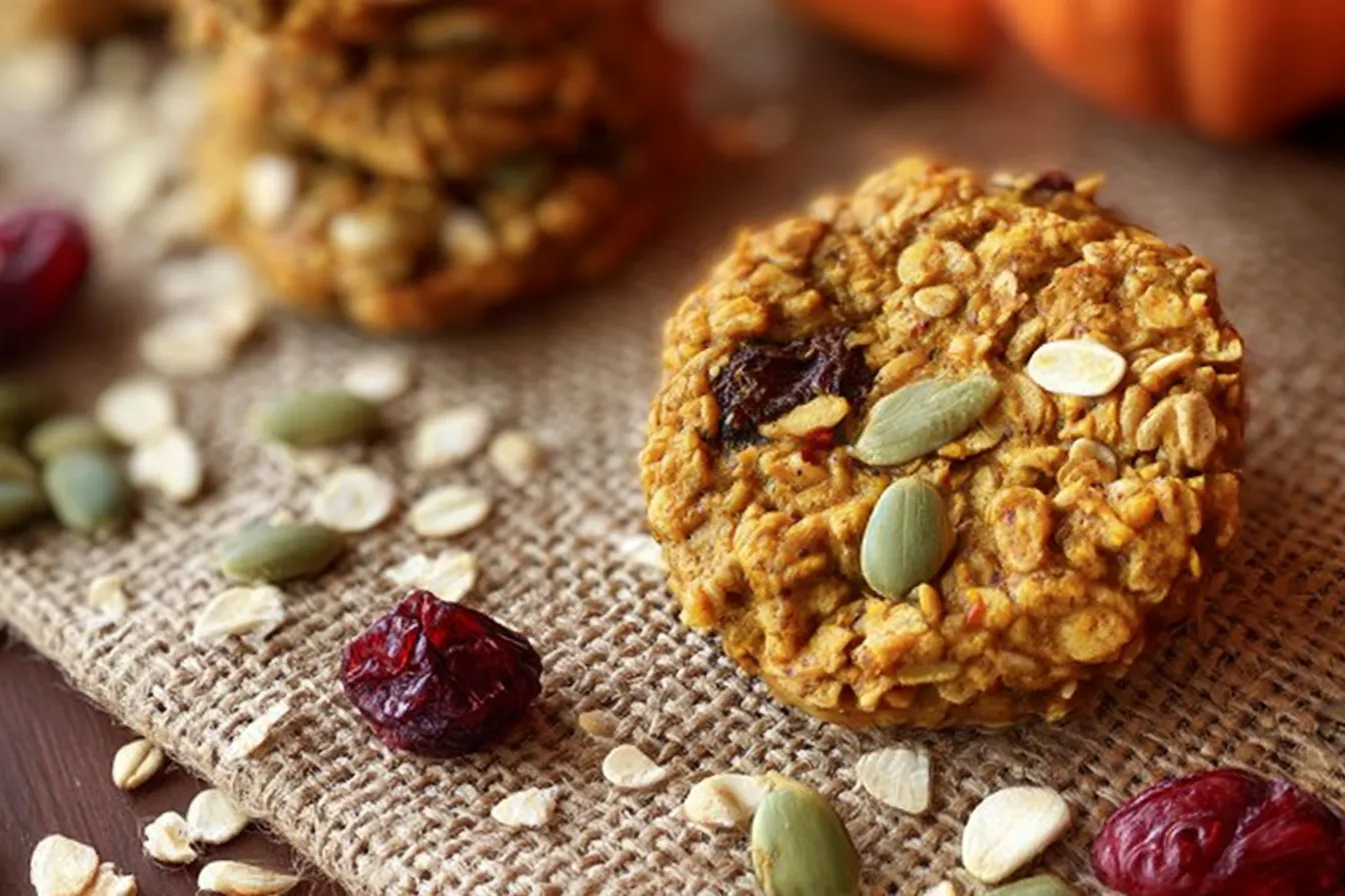 Delicious Pumpkin Breakfast Cookies on a Wooden Table