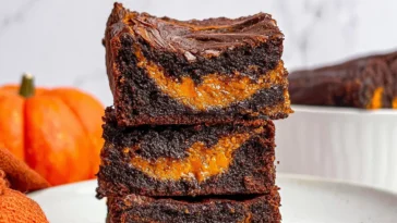 Homemade Pumpkin Brownies with Chocolate Drizzle