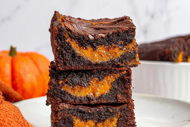Homemade Pumpkin Brownies with Chocolate Drizzle