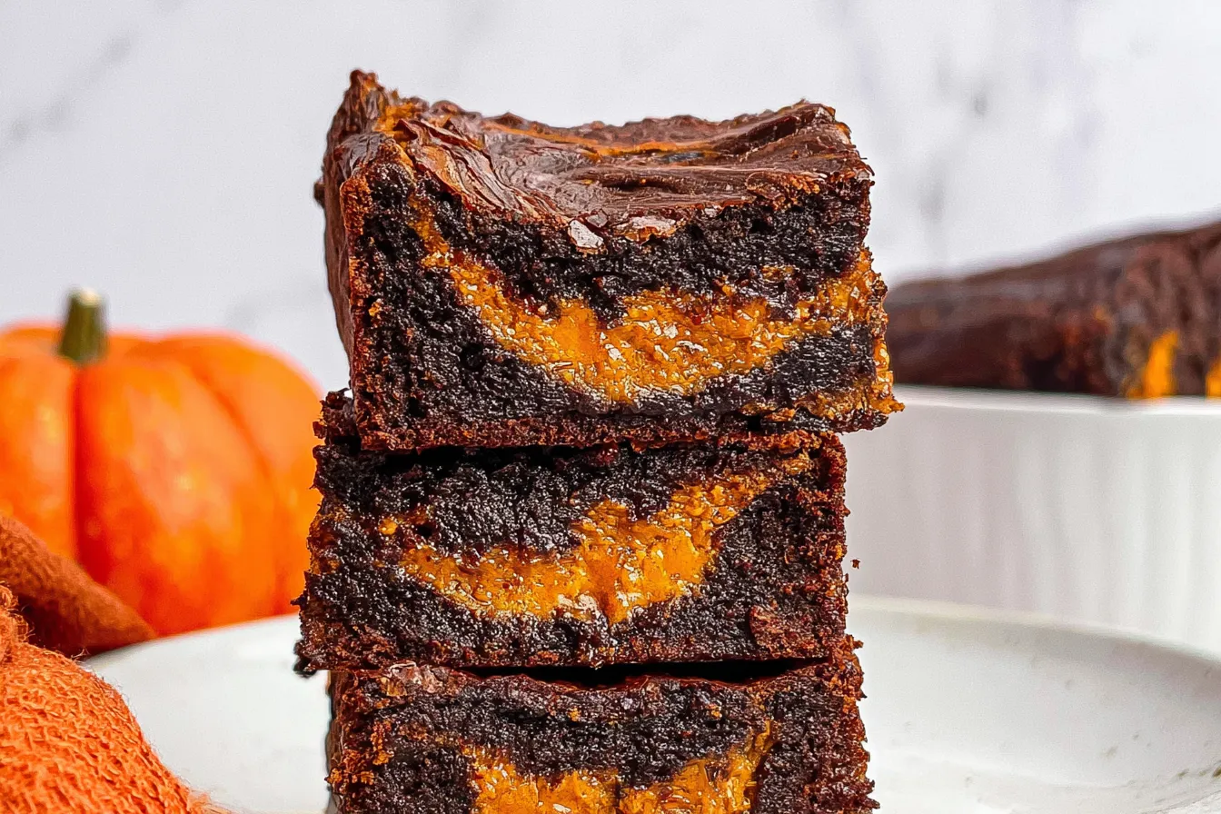 Homemade Pumpkin Brownies with Chocolate Drizzle