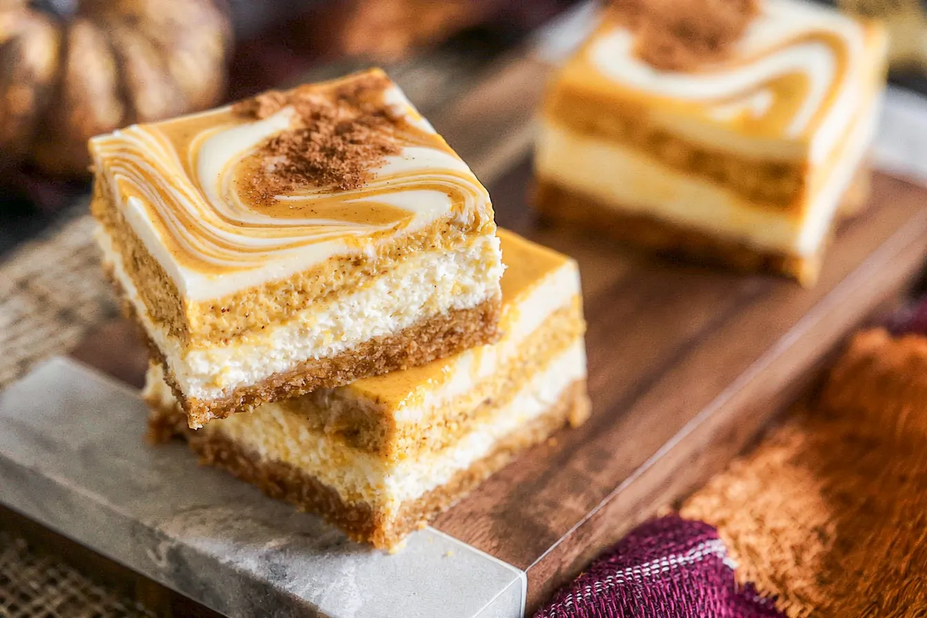 Pumpkin Cheesecake Bars: A Delicious Fall Treat! 3 Pumpkin Cheesecake Bars Freshly Baked and Delicious
