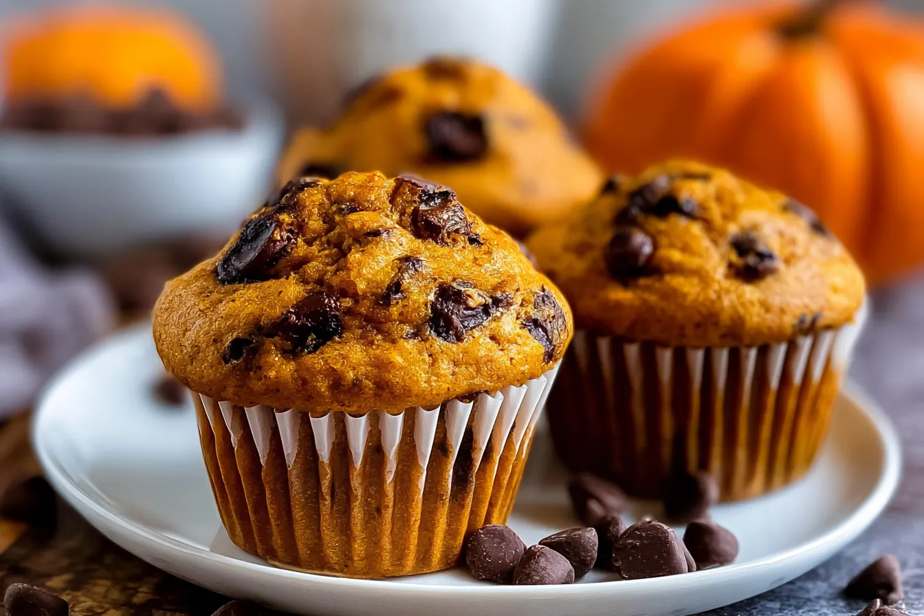 Pumpkin Chocolate Chip Muffins Fresh Out of the Oven
