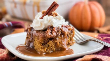 Irresistible Pumpkin Dump Cake Slice