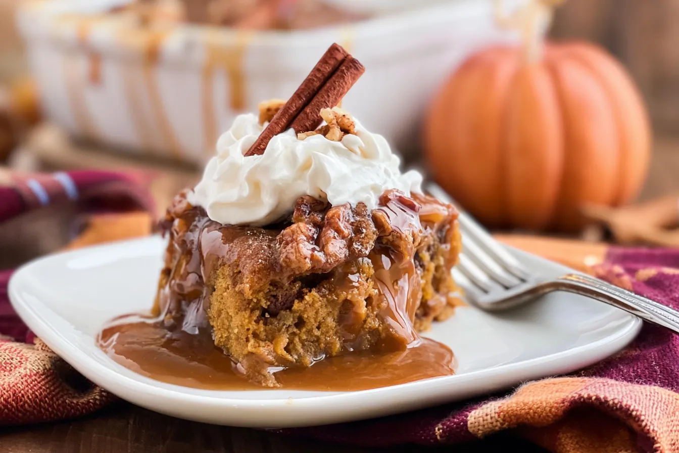 Irresistible Pumpkin Dump Cake Slice