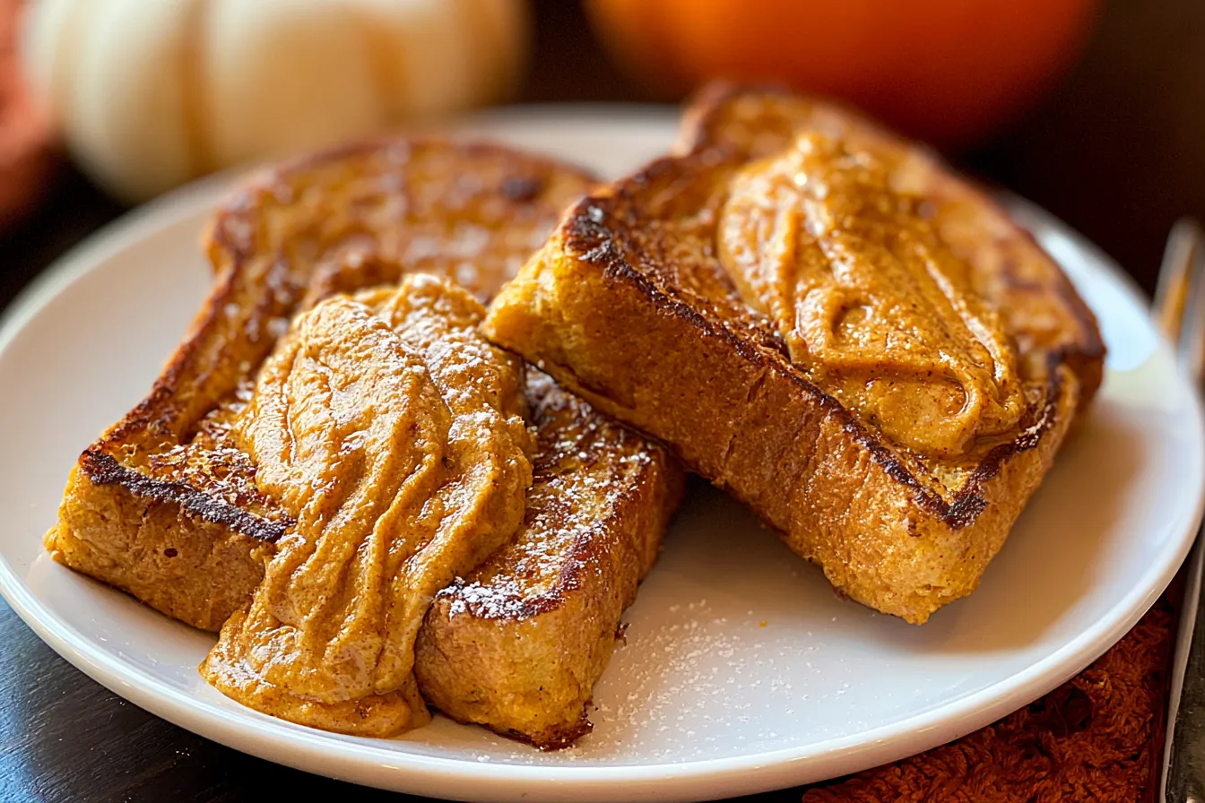 Delicious Pumpkin French Toast Topped with Maple Syrup