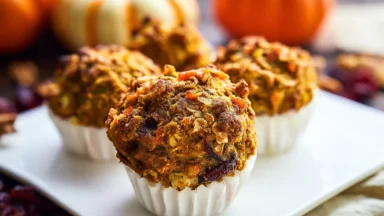 Pumpkin Morning Glory Muffins on a Wooden Table