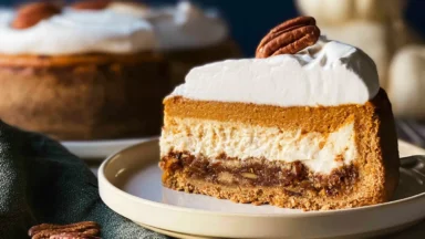 Pumpkin Pecan Pie Cheesecake Slice