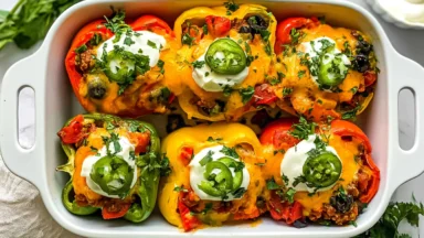 Delicious Quick and Easy Taco Stuffed Peppers with Ground Turkey