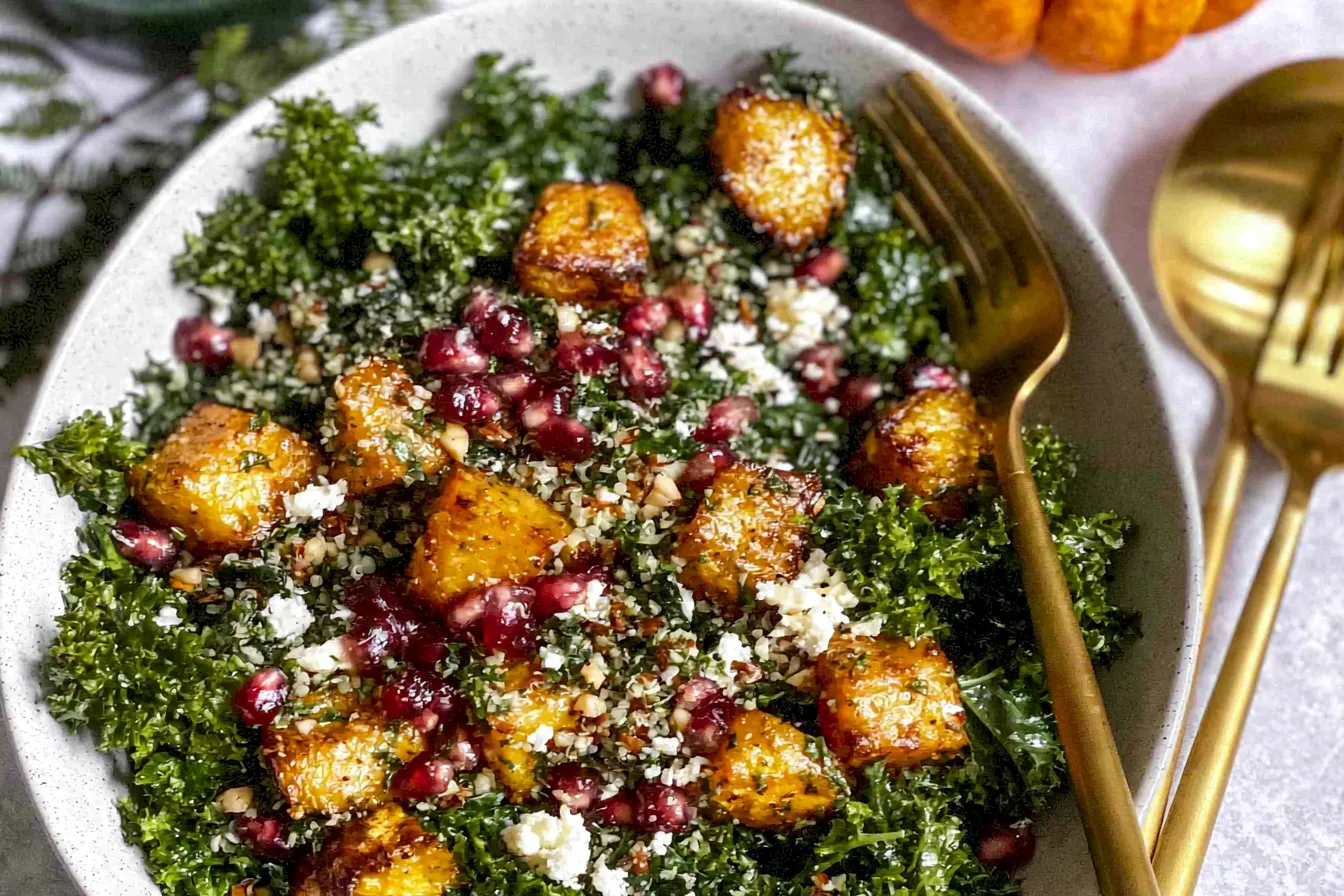 Roasted Butternut Squash and Kale Salad on a Plate