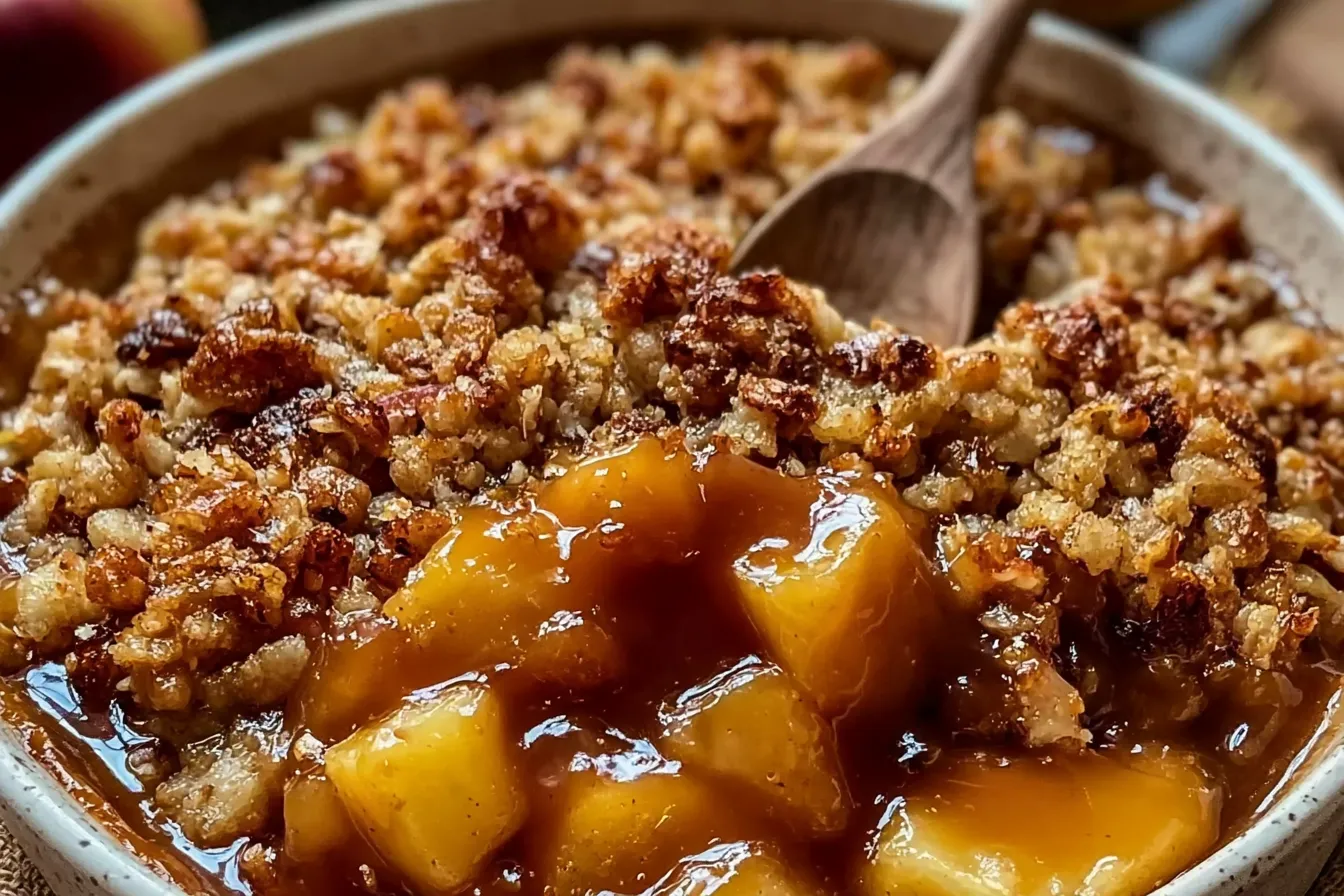 Salted Caramel Apple Crisp Recipe Easy Homemade Dessert with Crunchy Oat Topping 
