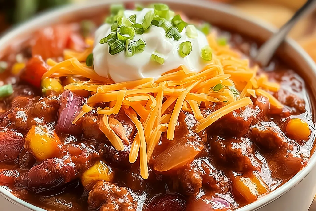 Savory Crock Pot Dr Pepper Chili Ready to Serve