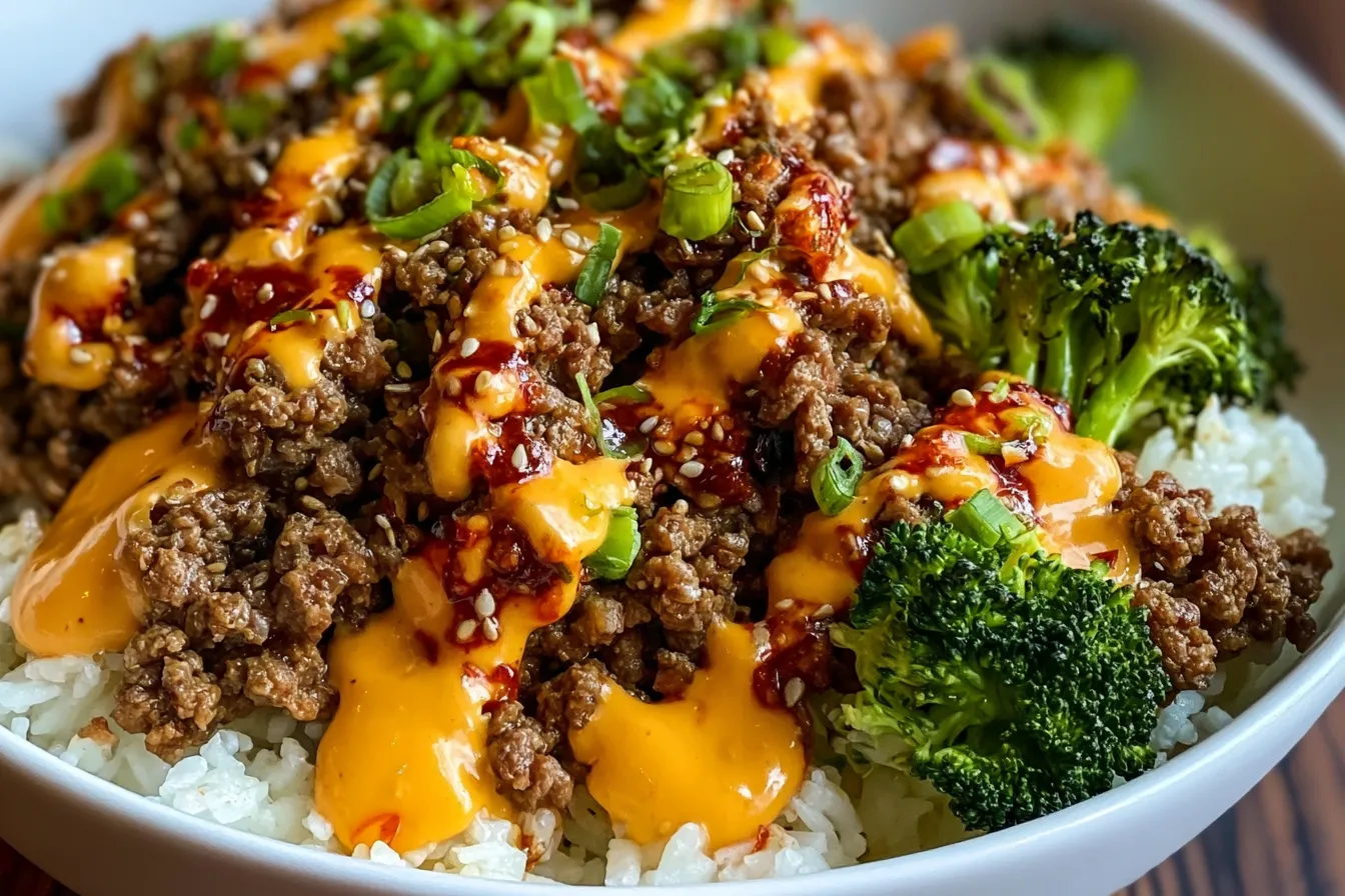 Savory Korean Ground Beef Bowls with Zesty Spicy Mayo
