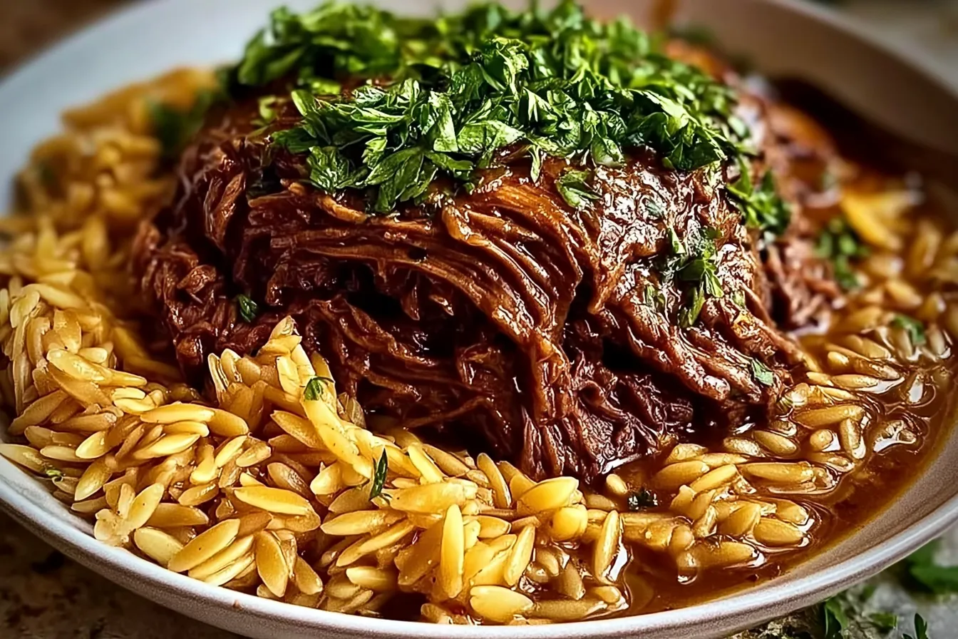 Slow-Cooked Beef Shoulder with Garlic Orzo: Your Cozy Dinner Delight 