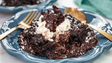 Slow Cooker Brownie Pudding Served in a Bowl