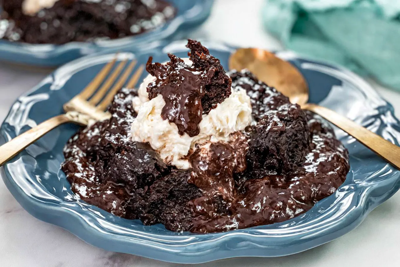 Slow Cooker Brownie Pudding Served in a Bowl