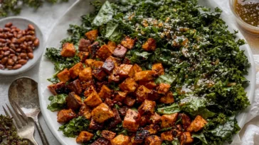 Smoky Sweet Potato Kale Salad with Hot Ginger Dressing