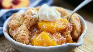 Southern Peach Cobbler Freshly Baked and Ready to Serve