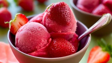 Fresh Strawberry Sorbet in a Bowl