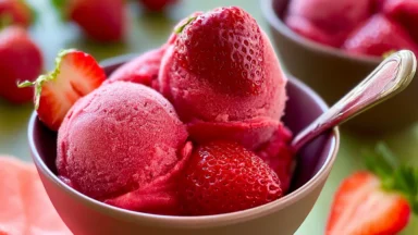 Fresh Strawberry Sorbet in a Bowl