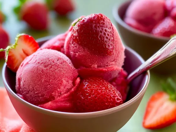 Fresh Strawberry Sorbet in a Bowl