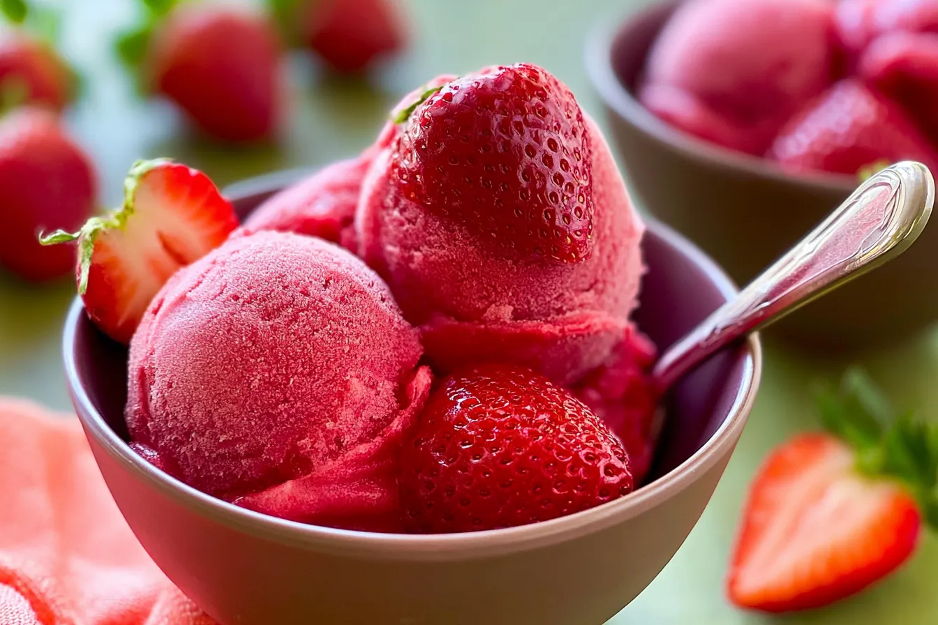 Strawberry Sorbet: A Refreshing Summer Delight 3 Fresh Strawberry Sorbet in a Bowl