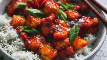 Delicious Sweet and Sour Chicken Served with Rice