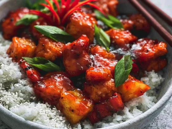 Delicious Sweet and Sour Chicken Served with Rice