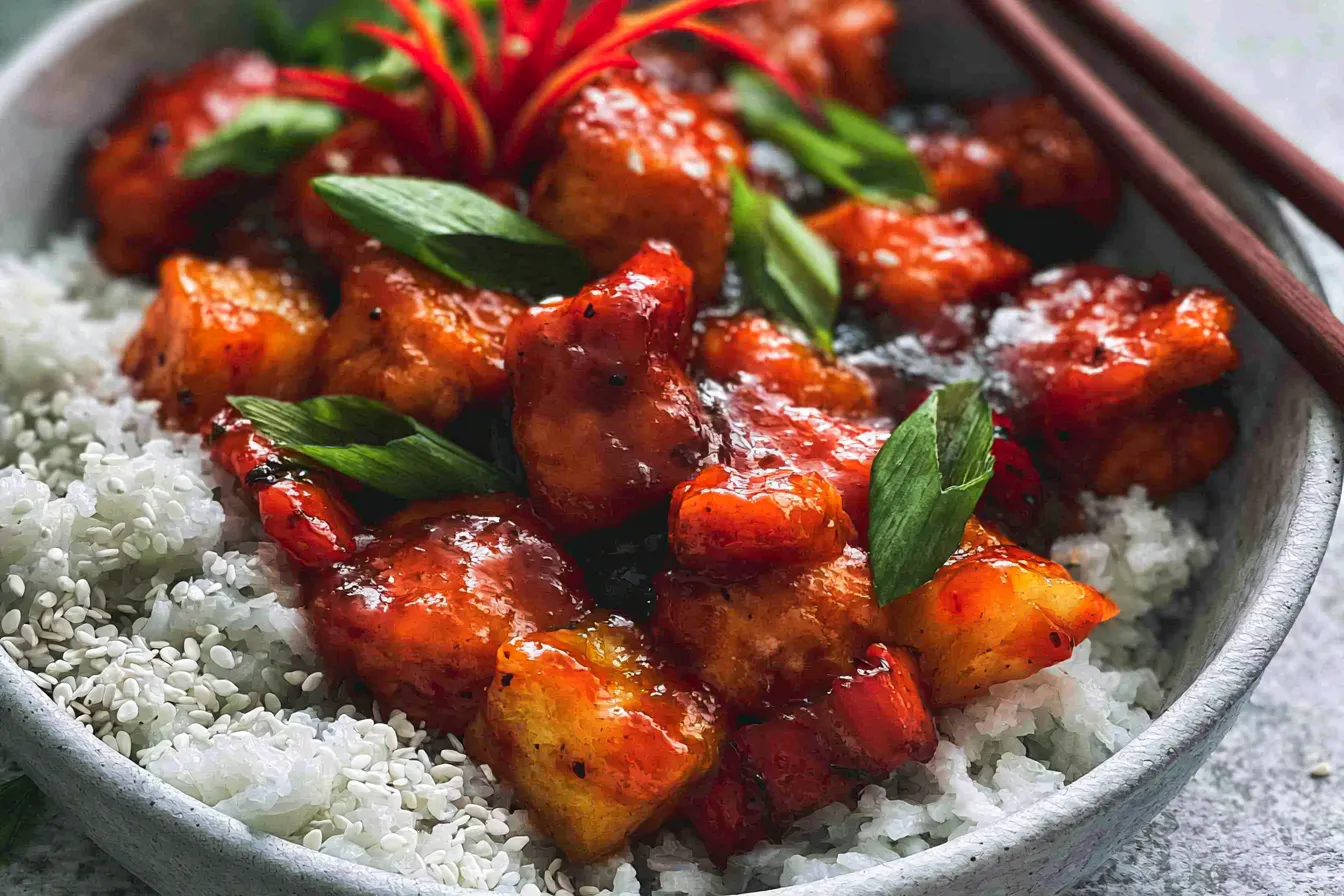 Delicious Sweet and Sour Chicken Served with Rice