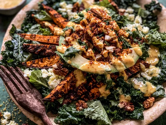 Vibrant Sweet Potato Kale Salad with Creamy Dressing