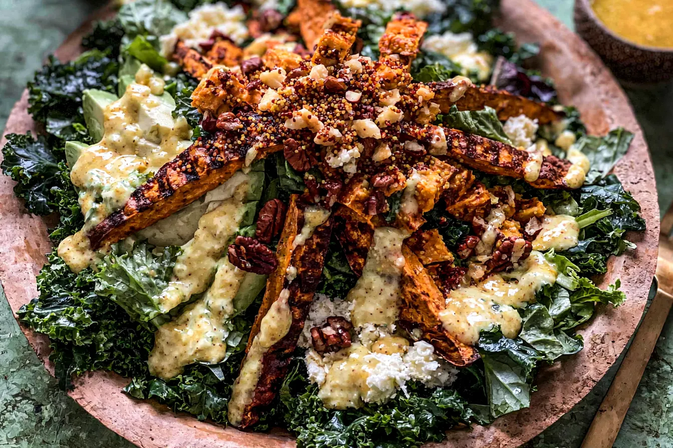 Sweet Potato Kale Salad with Creamy Honey Mustard Dressing: Deliciously Nutritious 4 Sweet Potato Kale Salad with Creamy Honey Mustard Dressing.